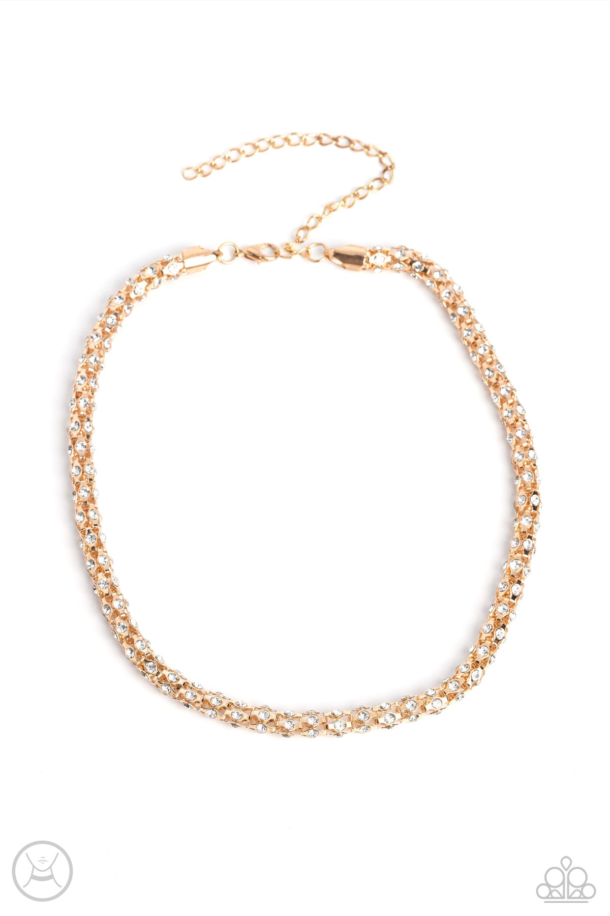 Eternal Effulgence Gold & White Rhinestone Choker Necklace - Paparazzi Accessories- lightbox - CarasShop.com - Paparazzi Jewelry by Cara Jewels