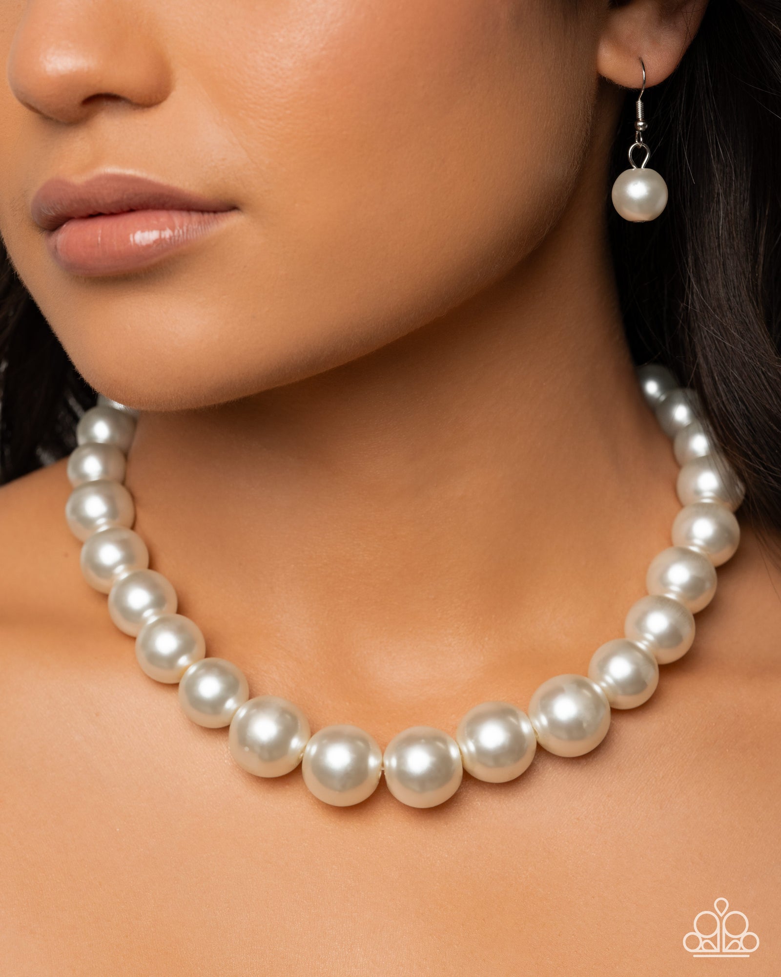 Eternal Empire White Pearl Necklace - Paparazzi Accessories- lightbox - CarasShop.com - Paparazzi Jewelry by Cara Jewels