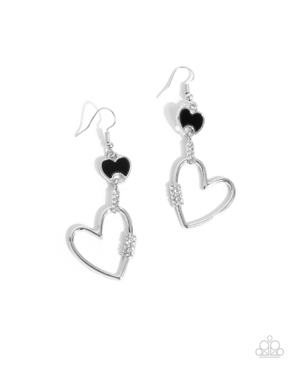 Eternally Enamored Black & White Rhinestone Heart Earrings - Paparazzi Accessories- lightbox - CarasShop.com - Paparazzi Jewelry by Cara Jewels
