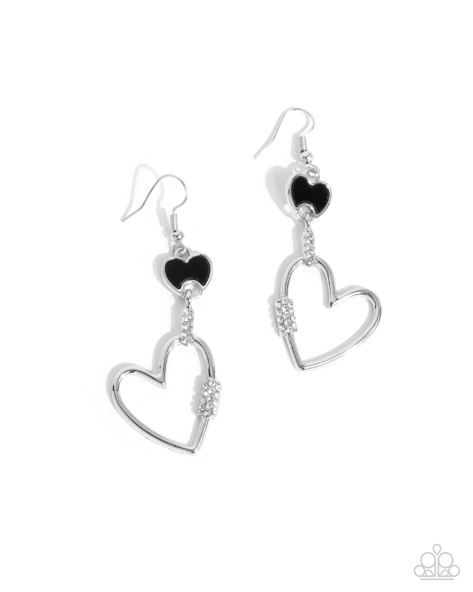 Eternally Enamored Black & White Rhinestone Heart Earrings - Paparazzi Accessories- lightbox - CarasShop.com - Paparazzi Jewelry by Cara Jewels