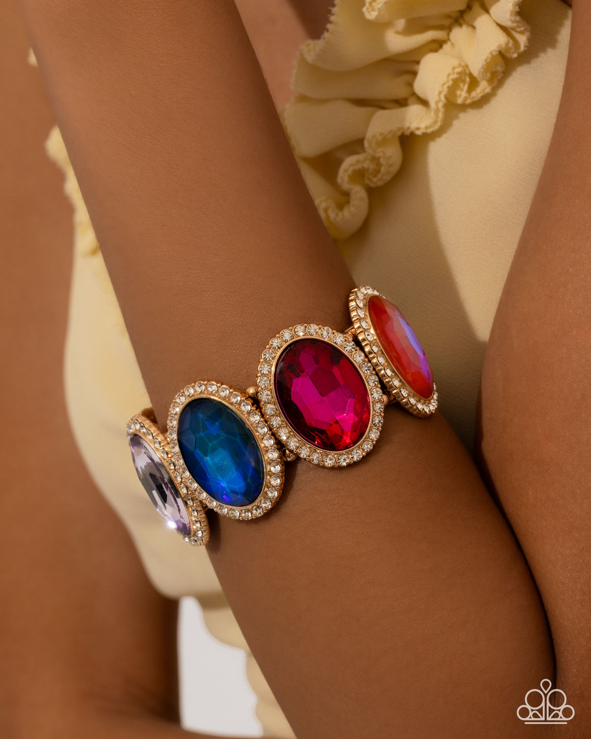 Everyday Elevation Multi Gem & Gold Bracelet - Paparazzi Accessories-on model - CarasShop.com - Paparazzi Jewelry by Cara Jewels