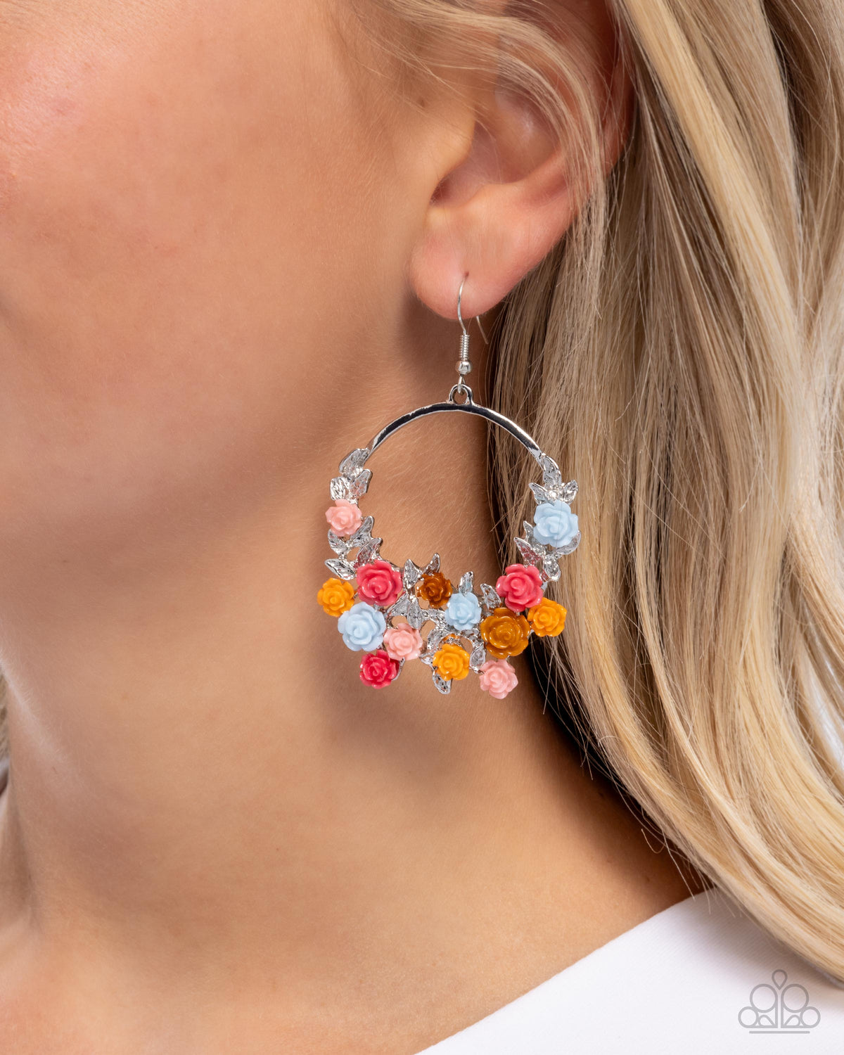 Exceptional Ease Multi Flower Earrings - Paparazzi Accessories- on model - CarasShop.com - Paparazzi Jewelry by Cara Jewels