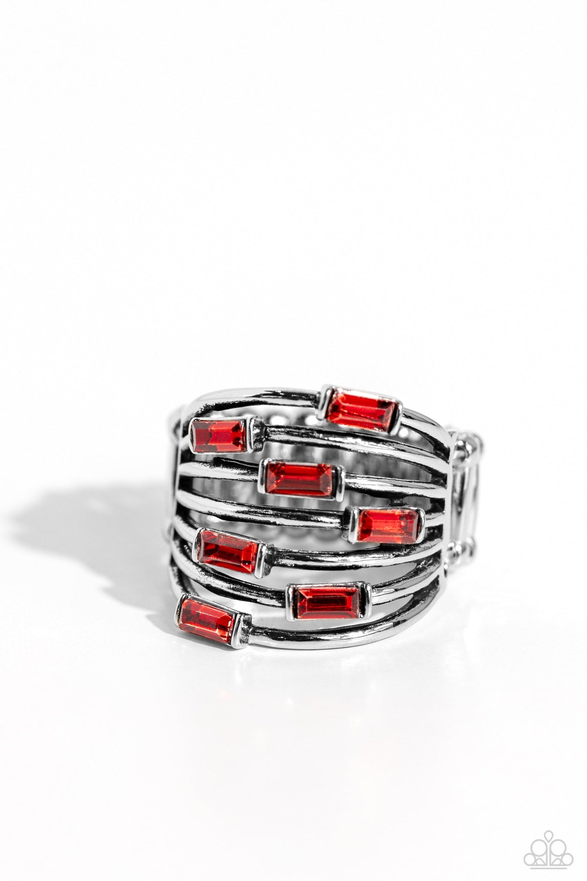 Exceptional Edge Red Rhinestone Ring - Paparazzi Accessories- lightbox - CarasShop.com - Paparazzi Jewelry by Cara Jewels