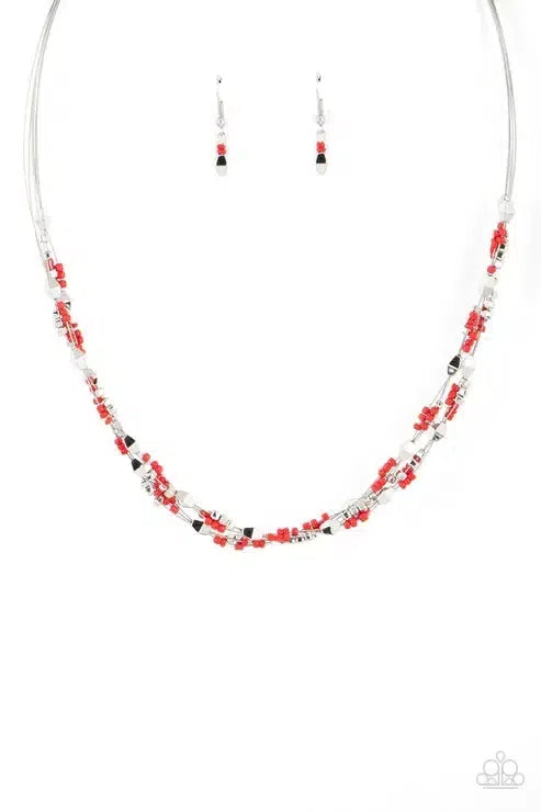 Explore Every Angle Red Necklace - Paparazzi Accessories- lightbox - CarasShop.com - Paparazzi Jewelry by Cara Jewels