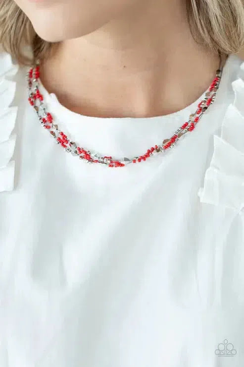 Explore Every Angle Red Necklace - Paparazzi Accessories-on model - CarasShop.com - Paparazzi Jewelry by Cara Jewels