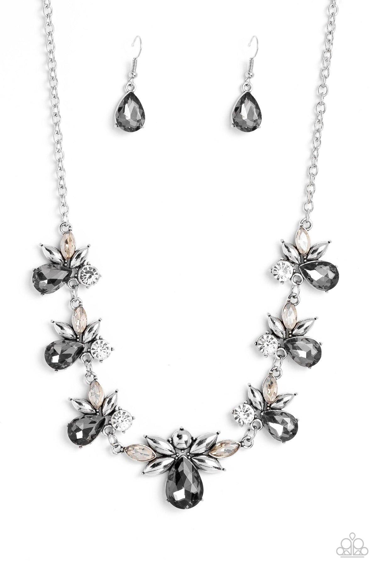 Explosive Effulgence Silver & White Rhinestone Necklace - Paparazzi Accessories- lightbox - CarasShop.com - Paparazzi Jewelry by Cara Jewels