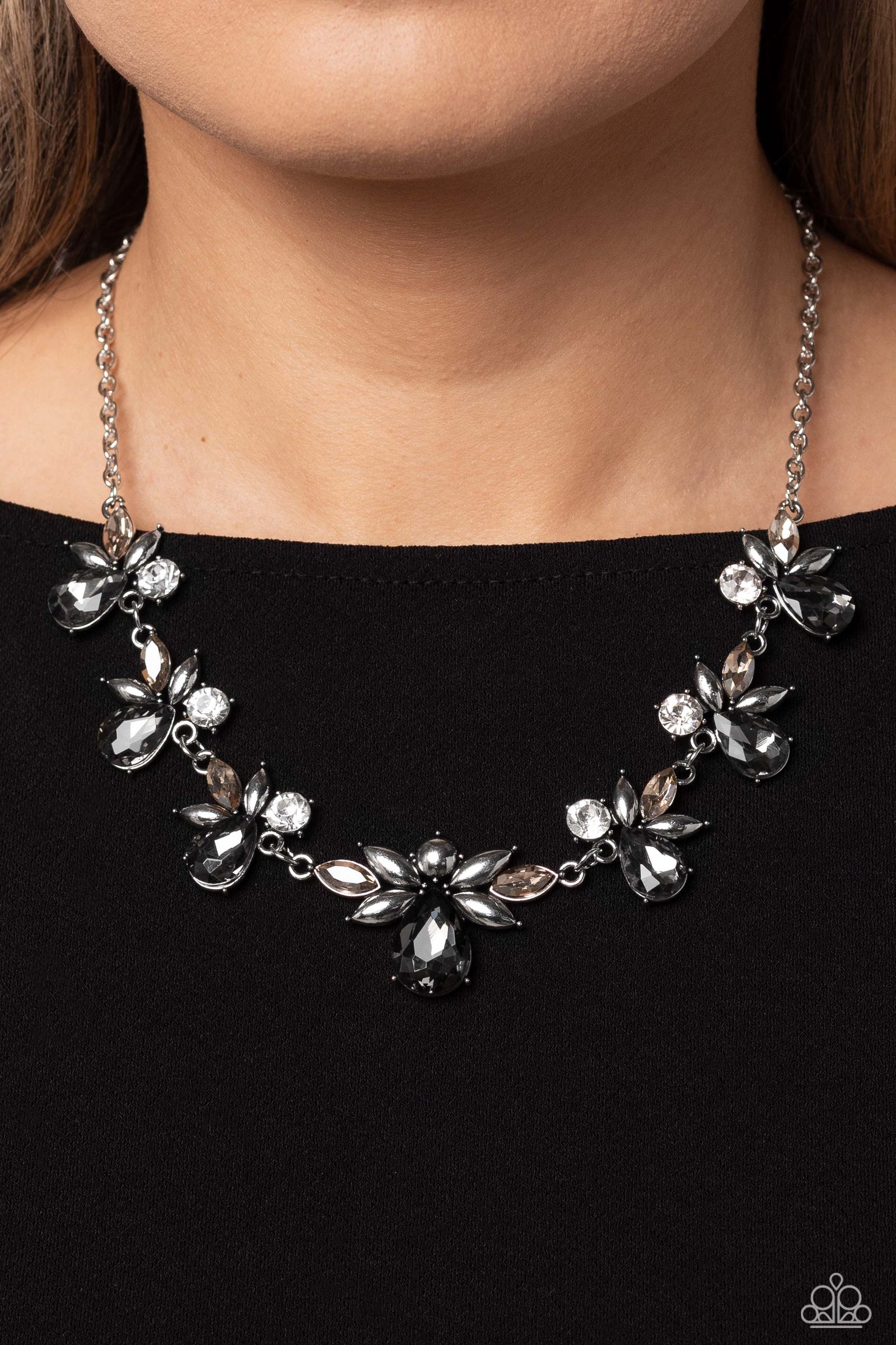 Explosive Effulgence Silver & White Rhinestone Necklace - Paparazzi Accessories- lightbox - CarasShop.com - Paparazzi Jewelry by Cara Jewels