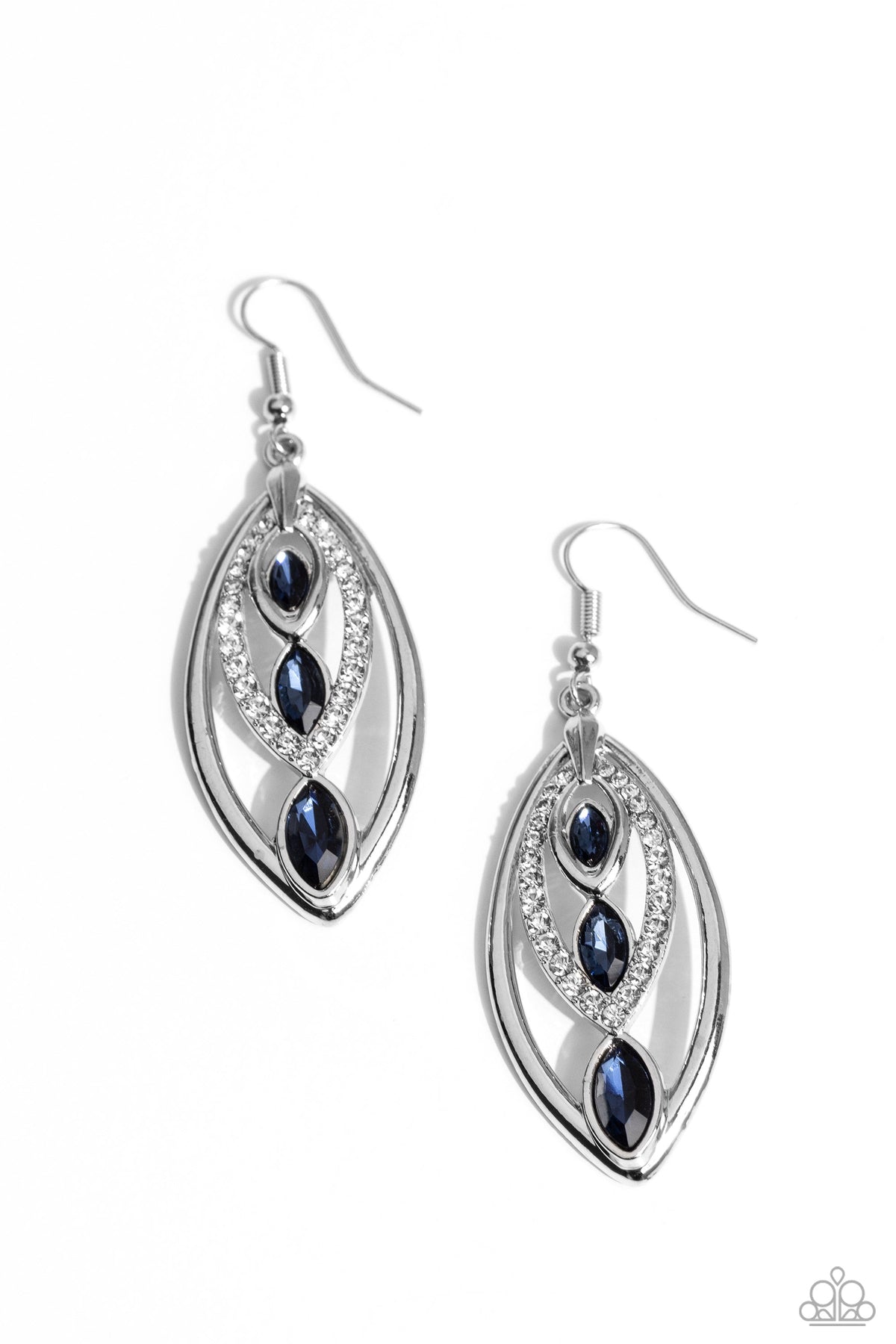 Extra Exuberant Blue Rhinestone Earrings - Paparazzi Accessories- lightbox - CarasShop.com - Paparazzi Jewelry by Cara Jewels