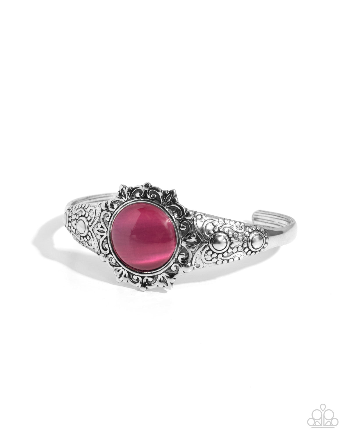 Extravagantly Enchanting Pink Cat's Eye Stone Cuff Bracelet - Paparazzi Accessories- lightbox - CarasShop.com - Paparazzi Jewelry by Cara Jewels