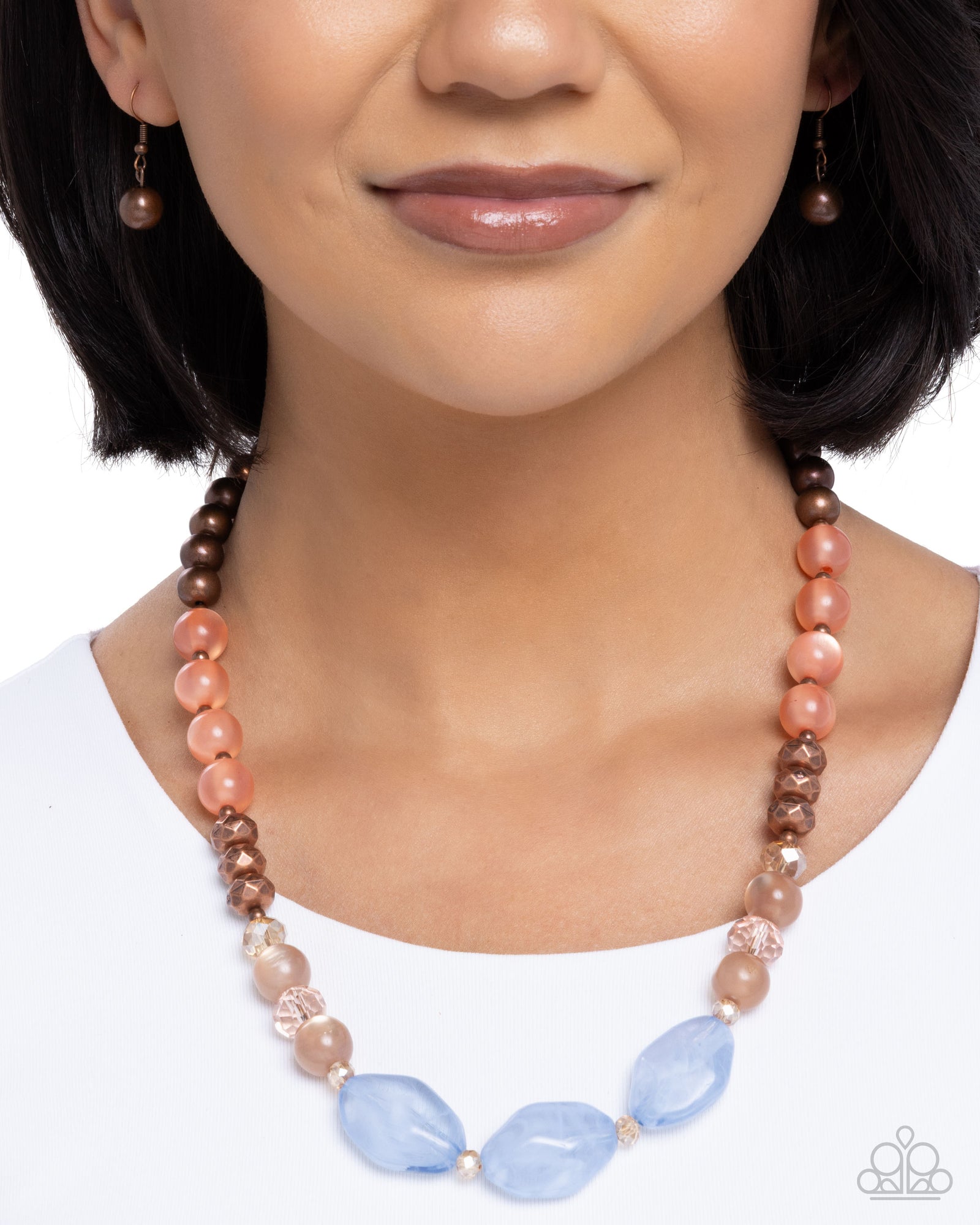 Extroverted Ease Copper & Blue Necklace - Paparazzi Accessories- lightbox - CarasShop.com - Paparazzi Jewelry by Cara Jewels