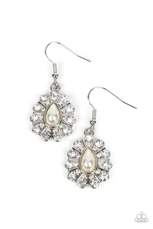 Extroverted Elegance White Earrings - Paparazzi Accessories- lightbox - CarasShop.com - Paparazzi Jewelry by Cara Jewels