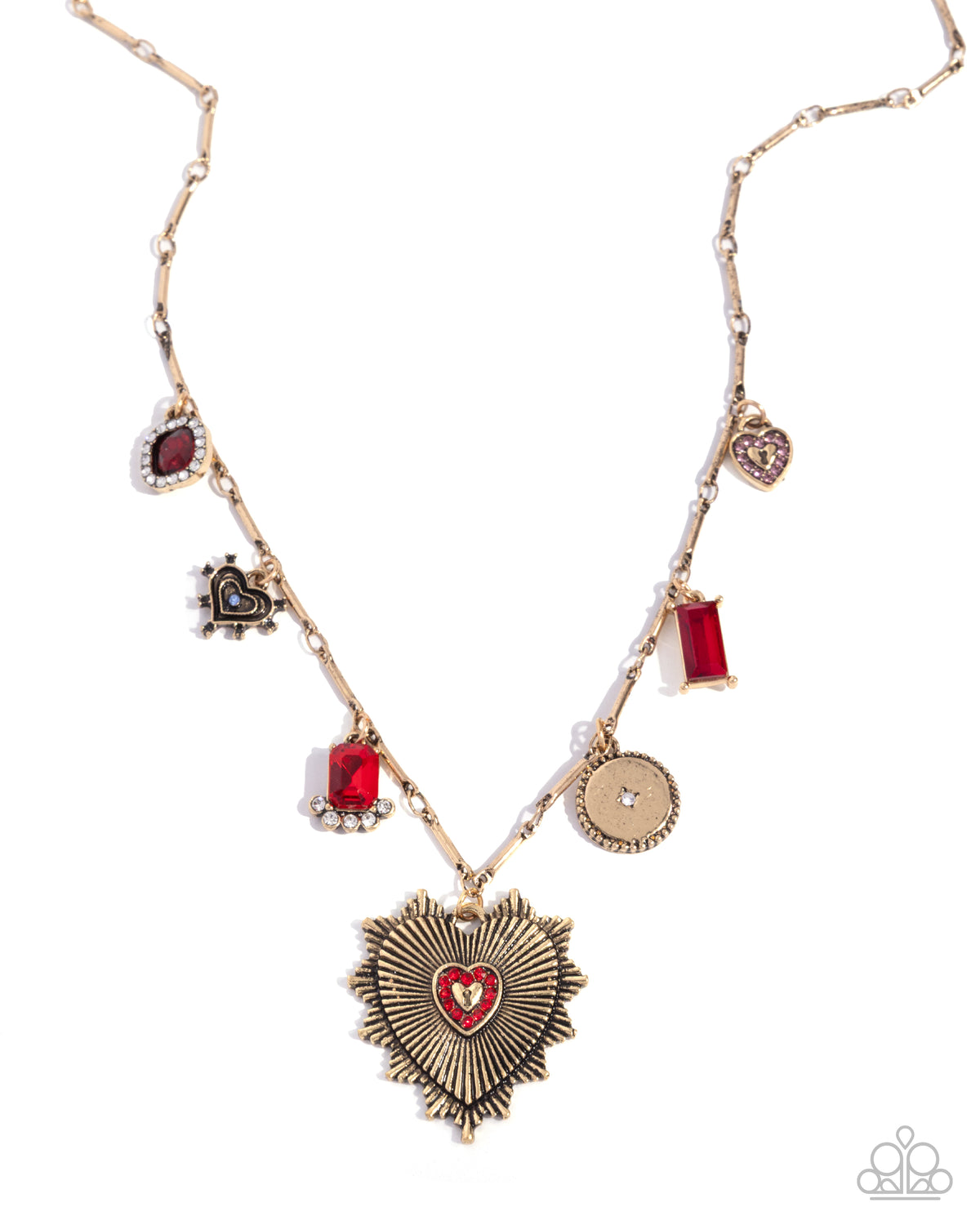 Fabulous Feeling Red Heart Charm Necklace & Bracelet Complete Look - Paparazzi Accessories-on model - CarasShop.com - Paparazzi Jewelry by Cara Jewels
