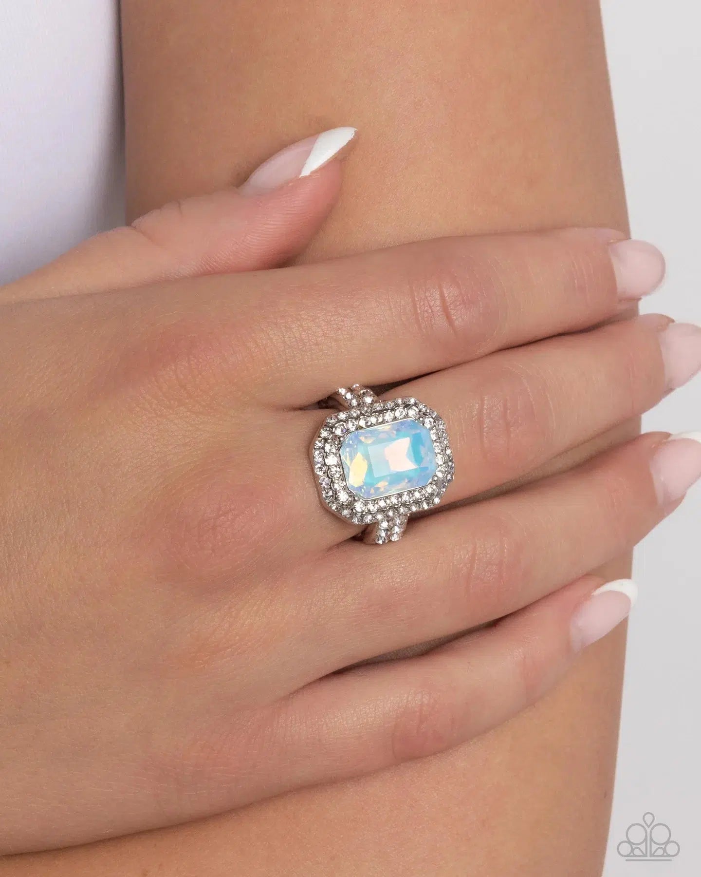 Faceted Fidelity Blue Opalescent Gem Ring - Paparazzi Accessories- lightbox - CarasShop.com - Paparazzi Jewelry by Cara Jewels