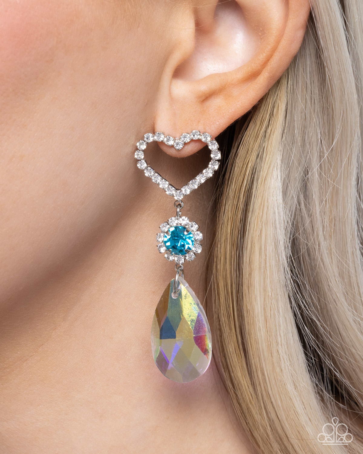 Faceted Frenzy Blue Gem Earrings - Paparazzi Accessories-on model - CarasShop.com - Paparazzi Jewelry by Cara Jewels