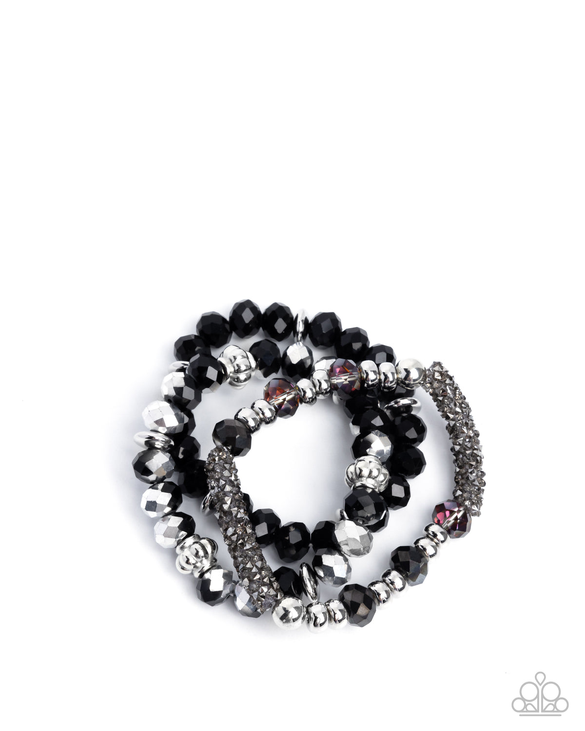Faceted Fusion Black & Silver Bracelet Set - Paparazzi Accessories- lightbox - CarasShop.com - Paparazzi Jewelry by Cara Jewels