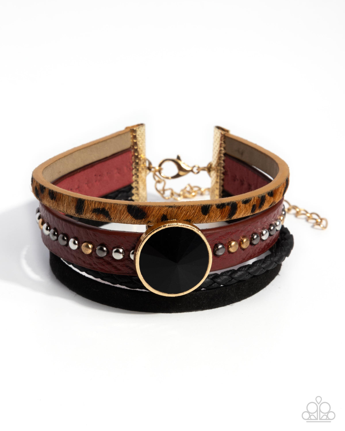 Fair LEATHER Red & Black Animal Print Leather Bracelet - Paparazzi Accessories- lightbox - CarasShop.com - Paparazzi Jewelry by Cara Jewels