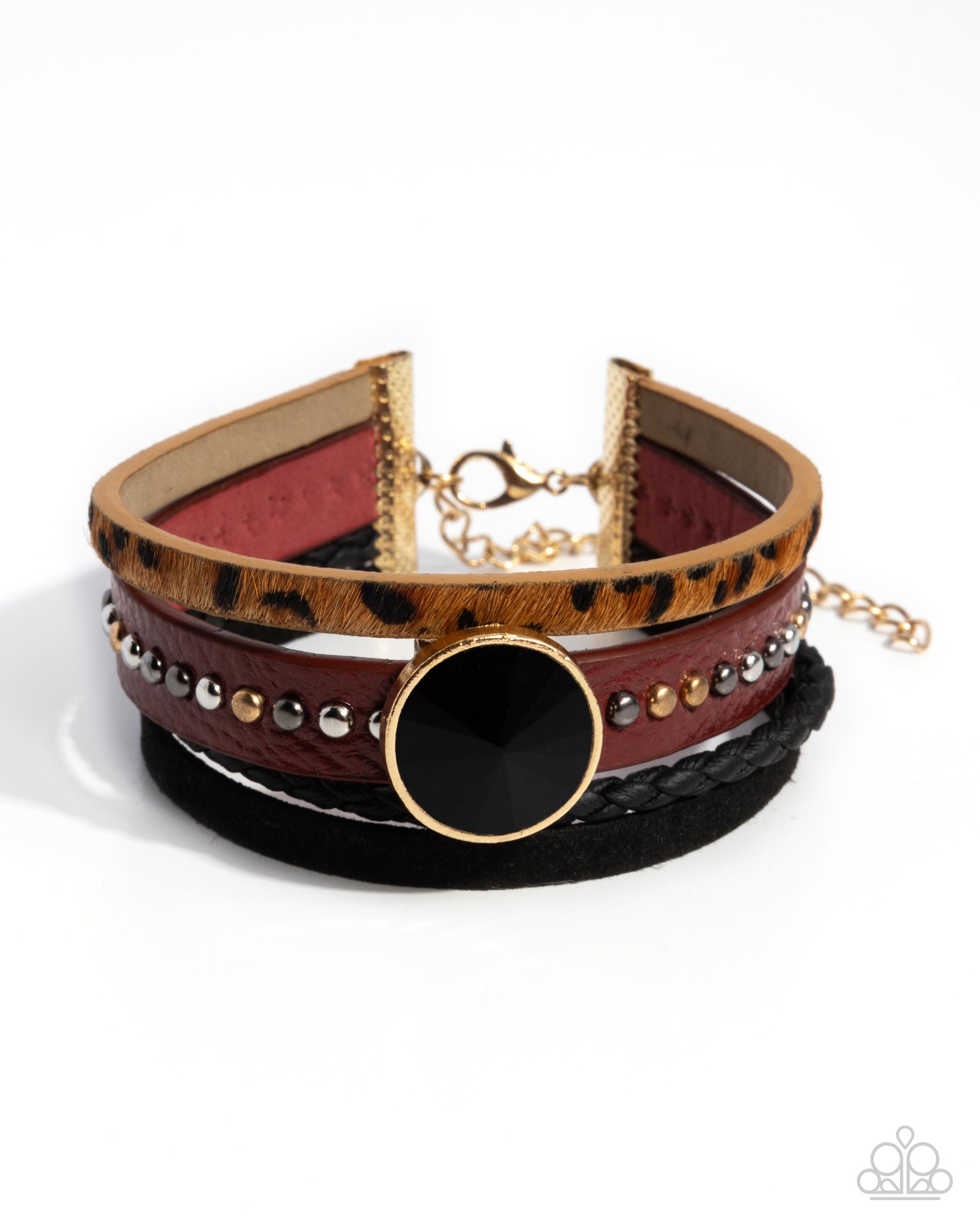 Fair LEATHER Red & Black Animal Print Leather Bracelet - Paparazzi Accessories- lightbox - CarasShop.com - Paparazzi Jewelry by Cara Jewels
