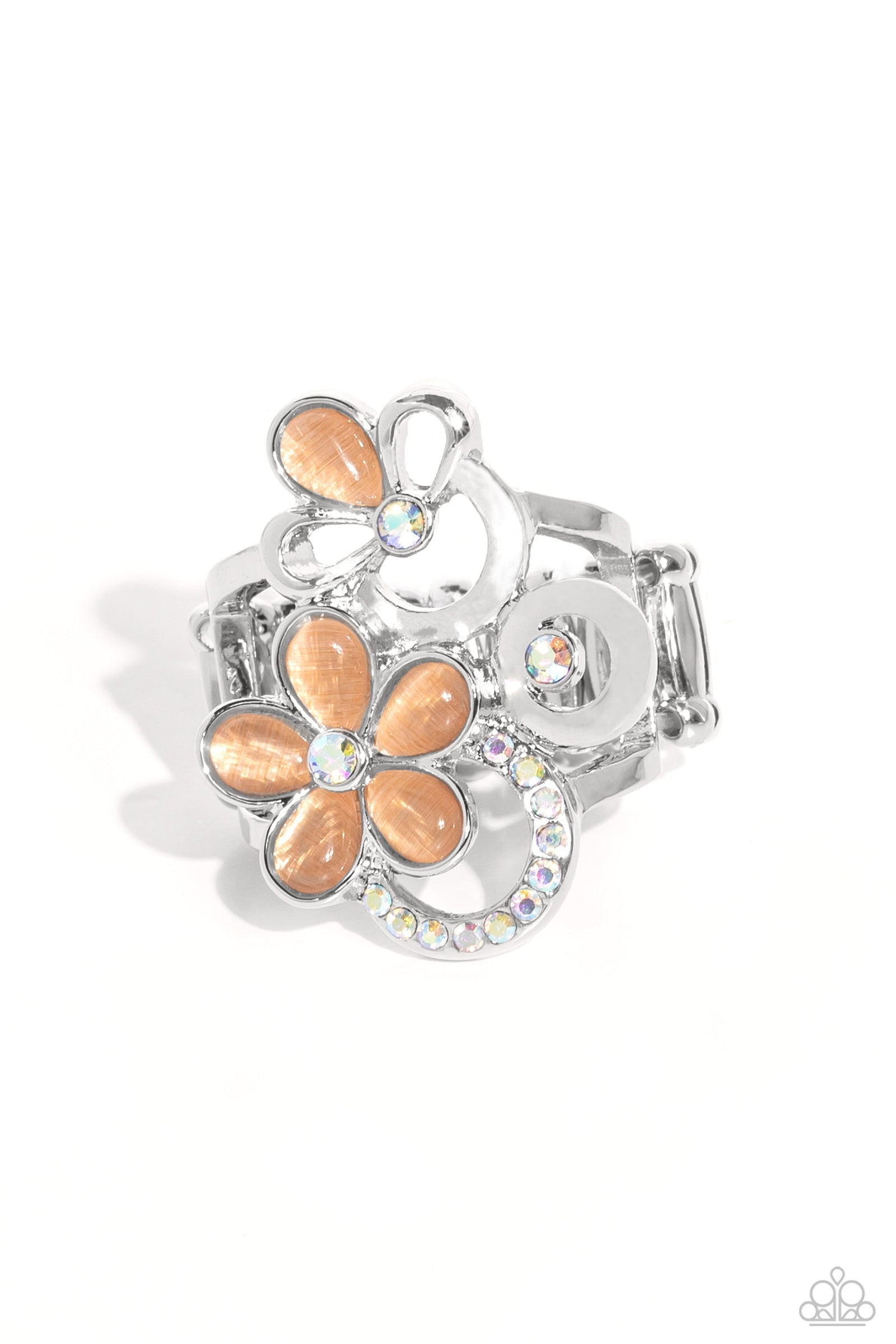 Fairy Circle Orange Floral Ring - Paparazzi Accessories- lightbox - CarasShop.com - Paparazzi Jewelry by Cara Jewels