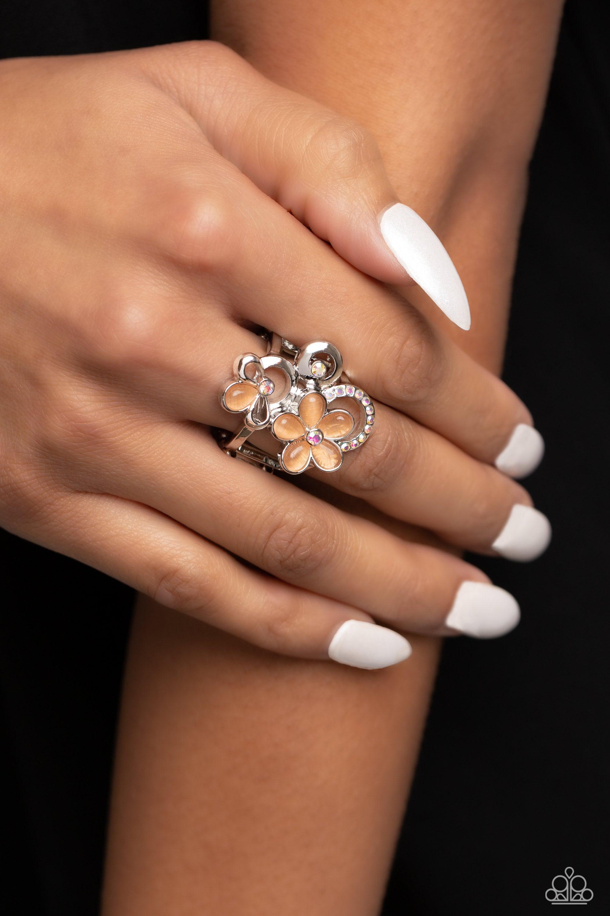 Fairy Circle Orange Floral Ring - Paparazzi Accessories- lightbox - CarasShop.com - Paparazzi Jewelry by Cara Jewels