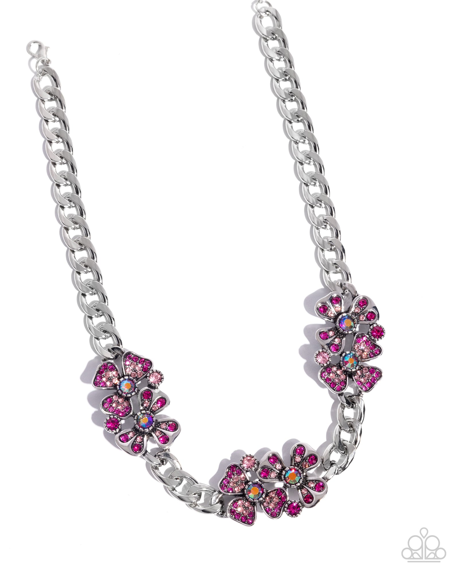 Fairy Florals Pink Rhinestone Necklace - Paparazzi Accessories- lightbox - CarasShop.com - Paparazzi Jewelry by Cara Jewels