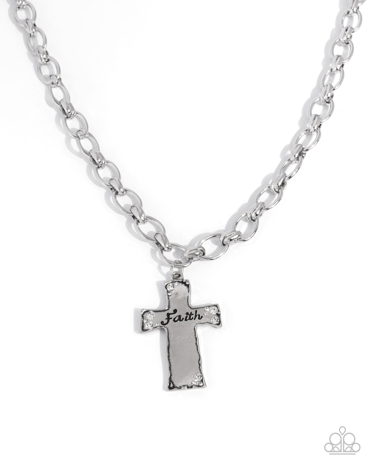 Faithful Flair White Rhinestone Cross Necklace - Paparazzi Accessories- lightbox - CarasShop.com - Paparazzi Jewelry by Cara Jewels