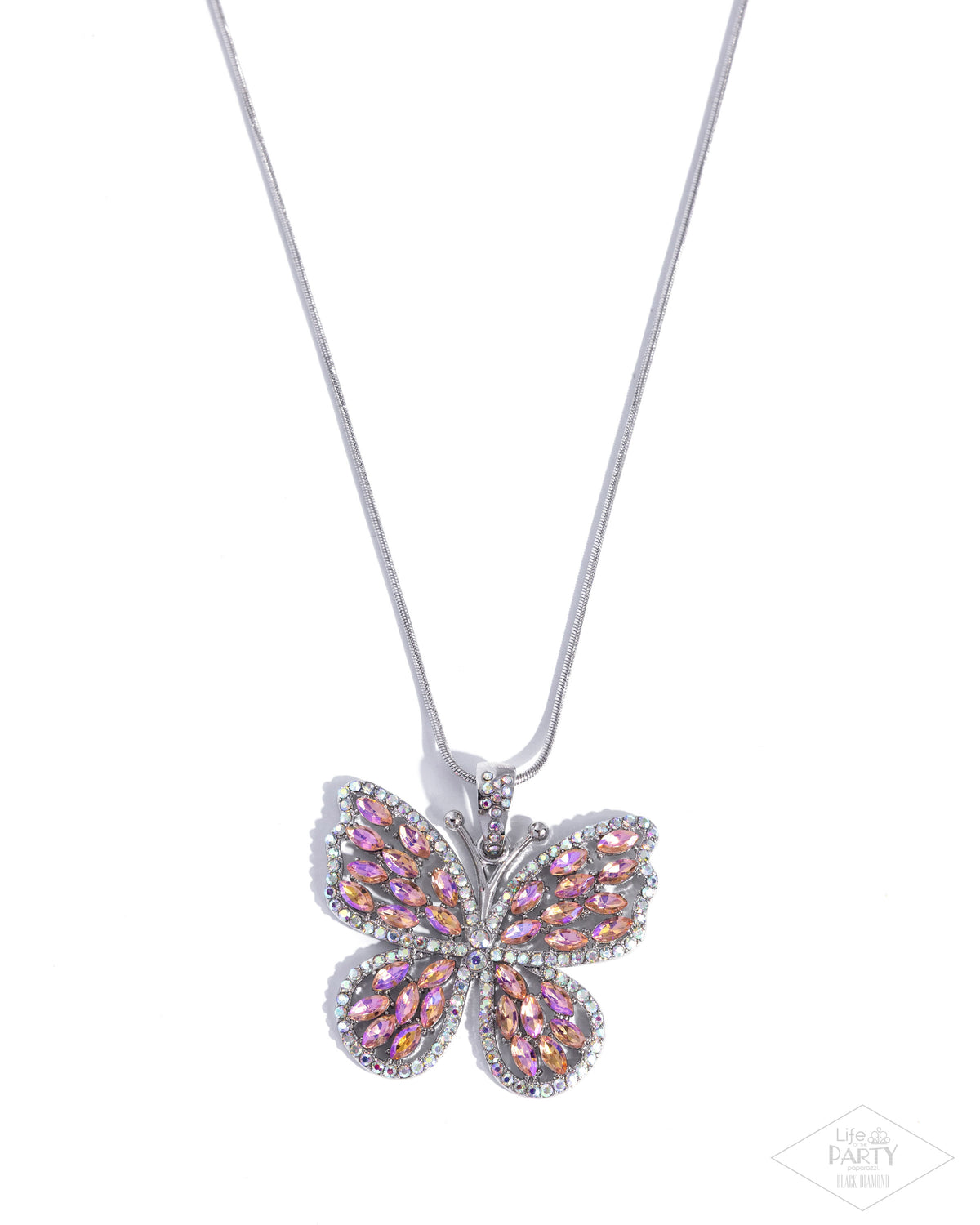 Fame and FLUTTER Multi Rhinestone Butterfly Necklace - Paparazzi Accessories- lightbox - CarasShop.com - Paparazzi Jewelry by Cara Jewels