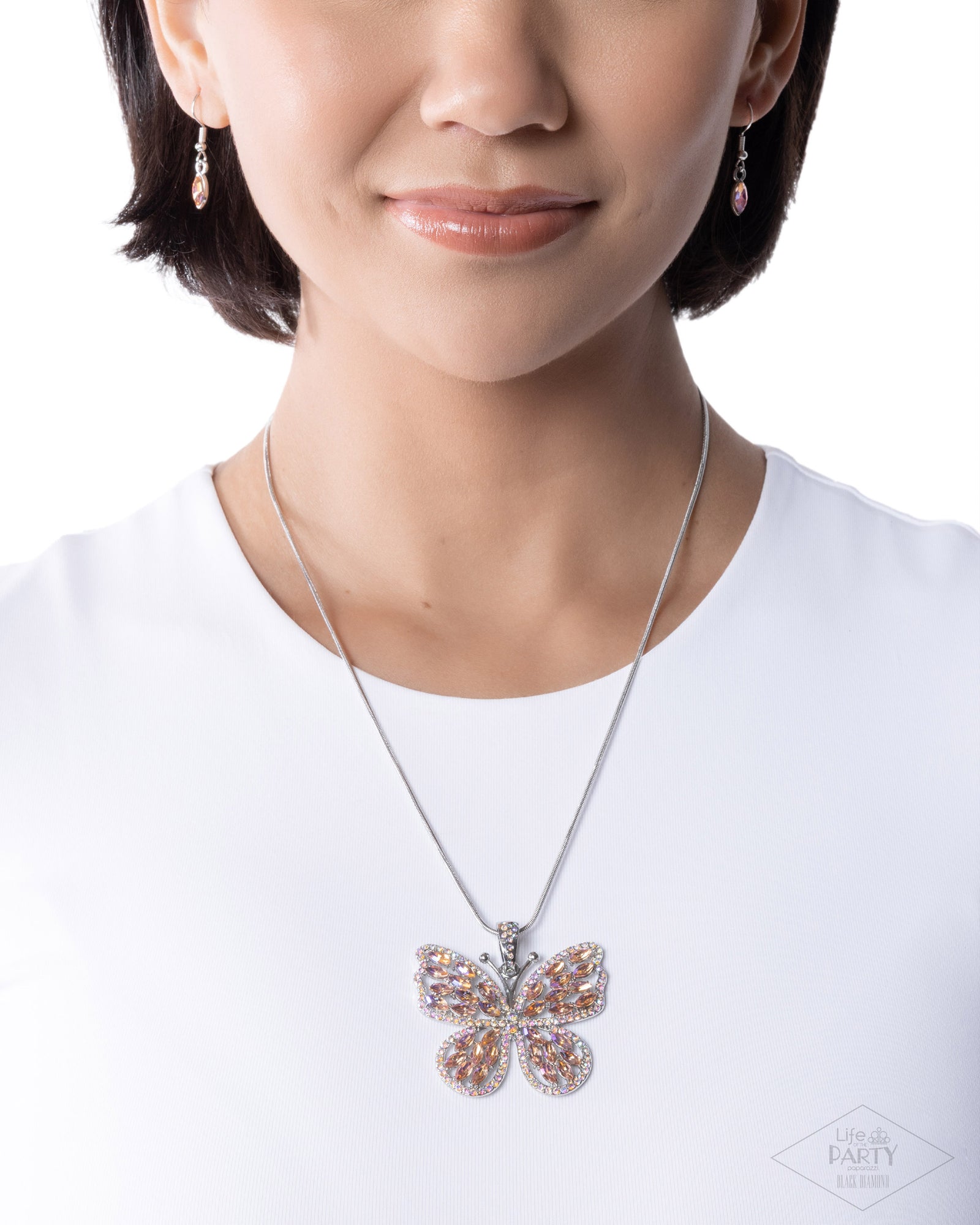 Fame and FLUTTER Multi Rhinestone Butterfly Necklace - Paparazzi Accessories- lightbox - CarasShop.com - Paparazzi Jewelry by Cara Jewels