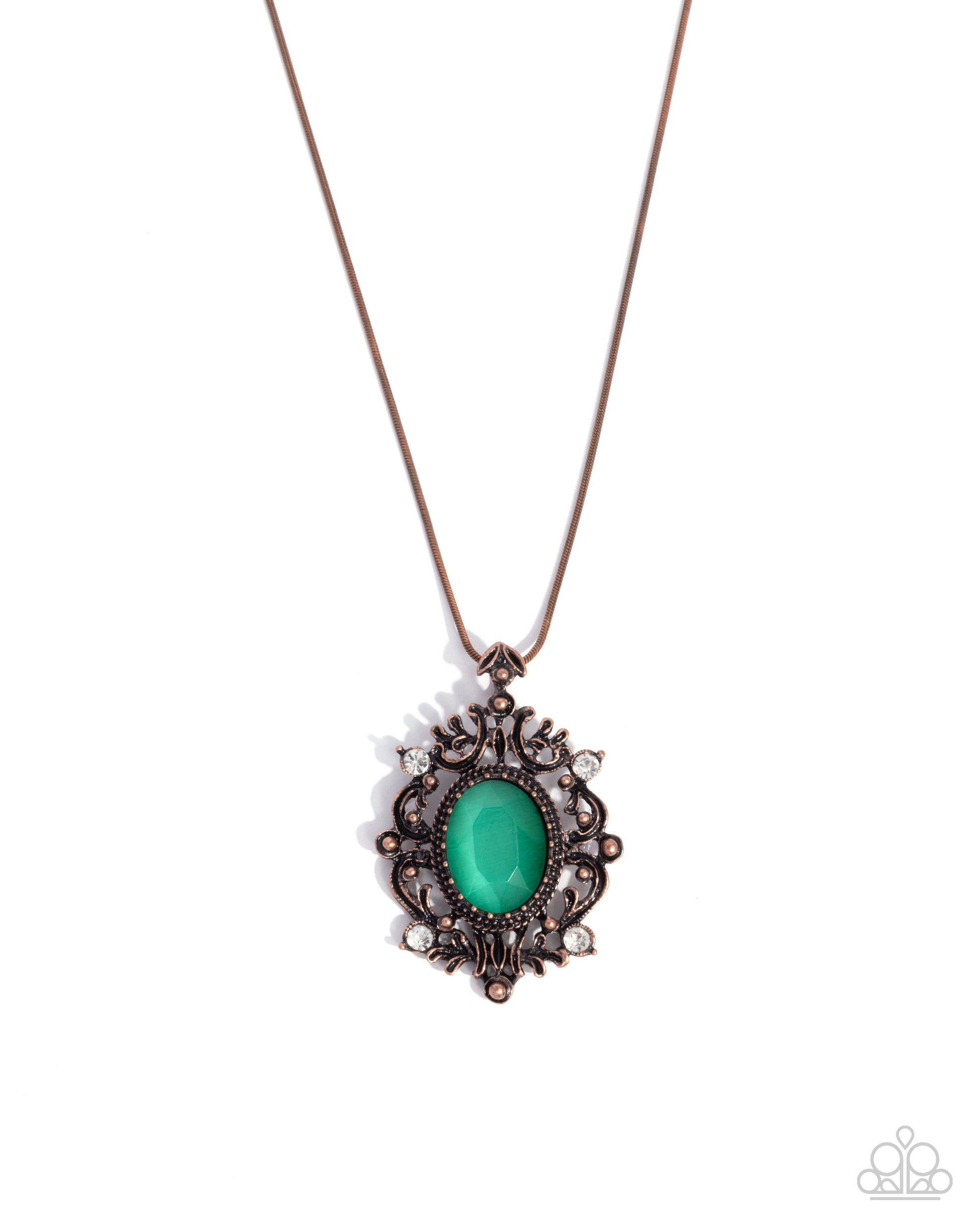 Family Crest Copper & Green Cat's Eye Necklace - Paparazzi Accessories- lightbox - CarasShop.com - Paparazzi Jewelry by Cara Jewels