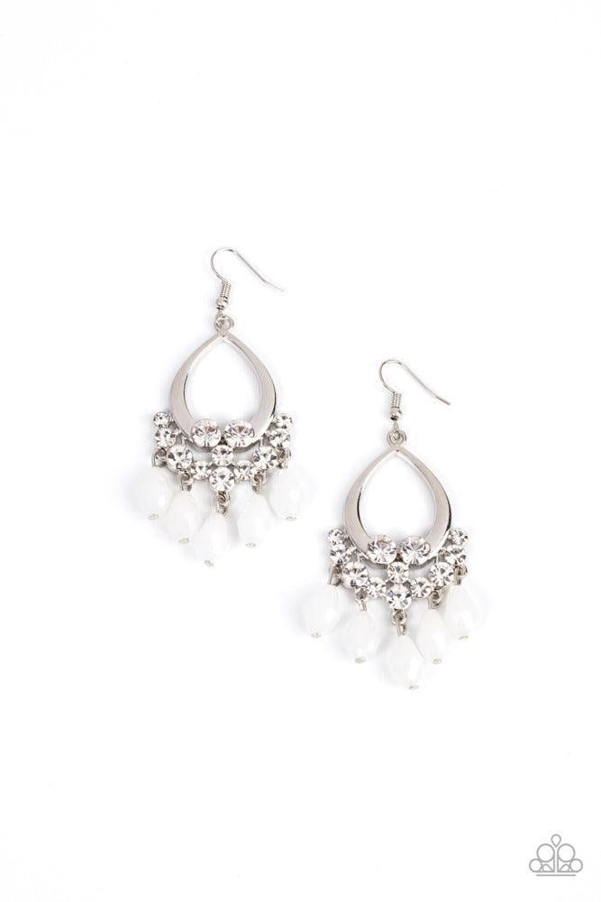 Famous Fashionista White Earrings - Paparazzi Accessories- lightbox - CarasShop.com - Paparazzi Jewelry by Cara Jewels