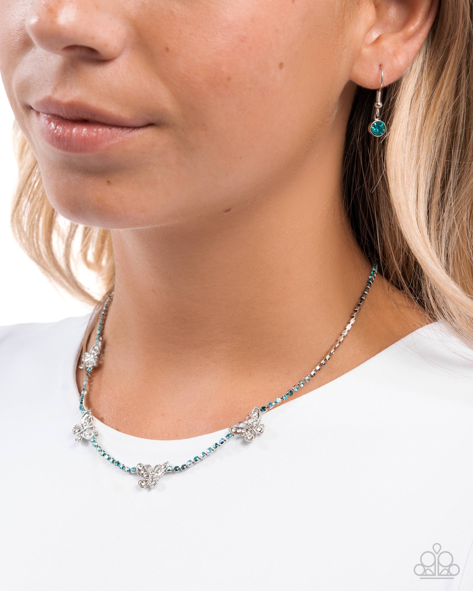 FANCIFUL of Life Blue Rhinestone Butterfly Necklace - Paparazzi Accessories- lightbox - CarasShop.com - Paparazzi Jewelry by Cara Jewels