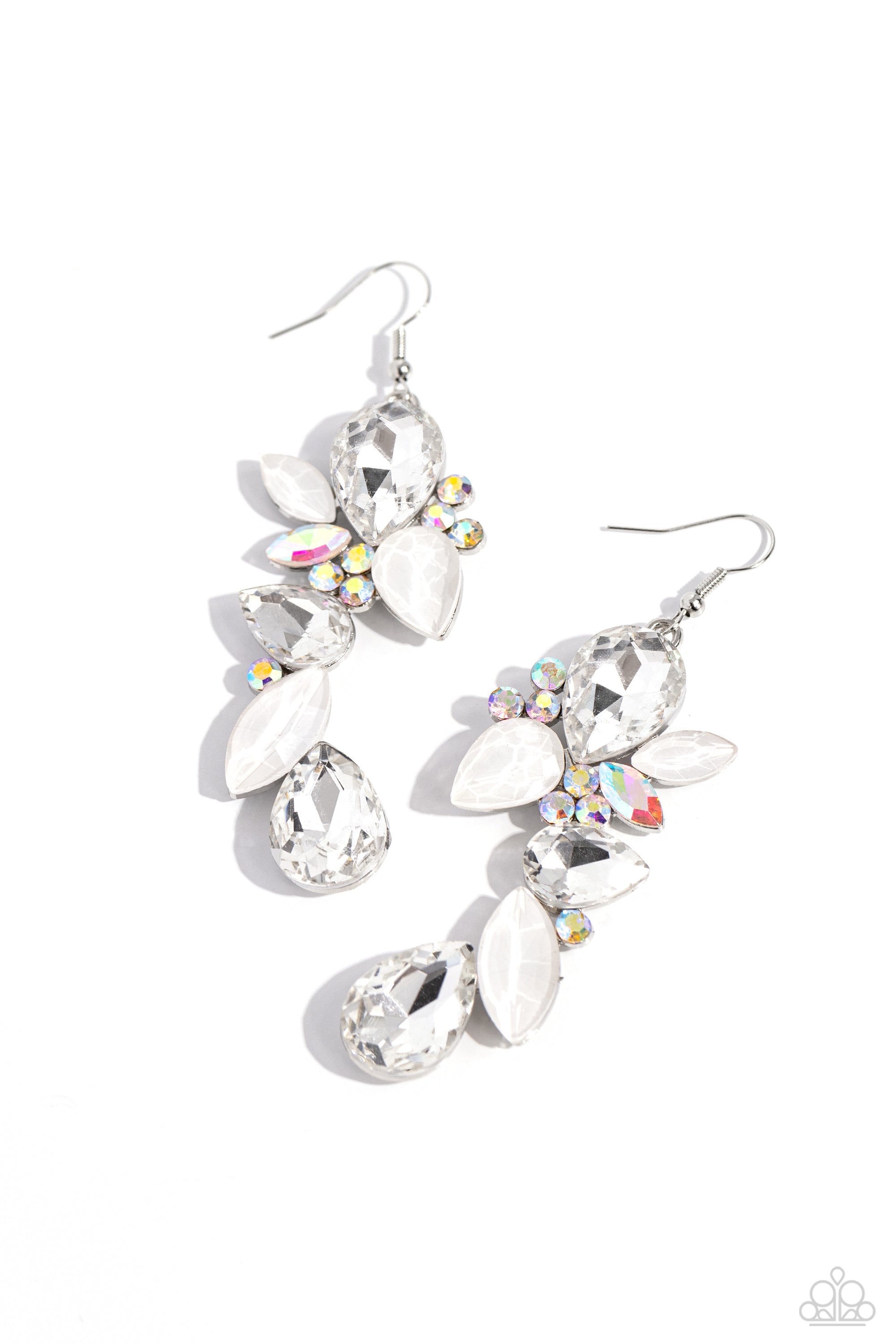 Fancy Flaunter White Rhinestone Earrings - Paparazzi Accessories- lightbox - CarasShop.com - Paparazzi Jewelry by Cara Jewels