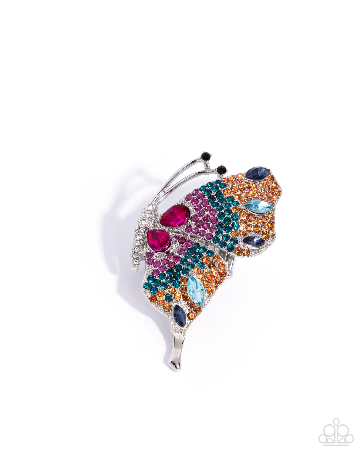 Fantastical Flutter Orange & Multi Rhinestone Butterfly Ring - Paparazzi Accessories- lightbox - CarasShop.com - Paparazzi Jewelry by Cara Jewels