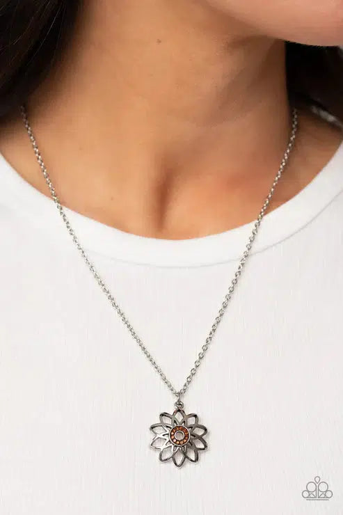 Farmstead Fairytale Brown Necklace - Paparazzi Accessories- on model - CarasShop.com - Paparazzi Jewelry by Cara Jewels