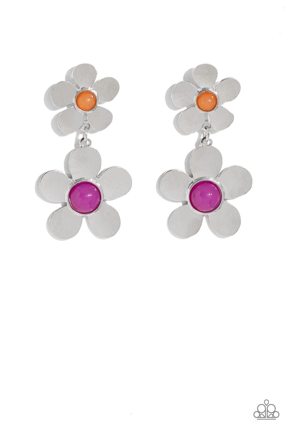 Fashionable Florals Pink & Silver Flower Earrings - Paparazzi Accessories- lightbox - CarasShop.com - Paparazzi Jewelry by Cara Jewels