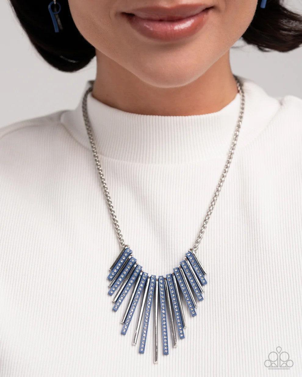 Fashionable Fringe Blue Necklace - Paparazzi Accessories- on model - CarasShop.com - Paparazzi Jewelry by Cara Jewels