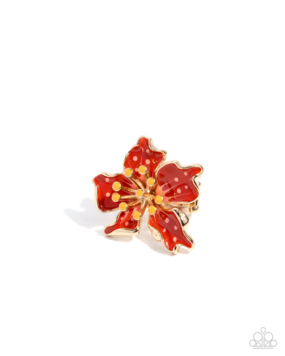 Fast Florals Red & Gold Flower Ring - Paparazzi Accessories- lightbox - CarasShop.com - Paparazzi Jewelry by Cara Jewels