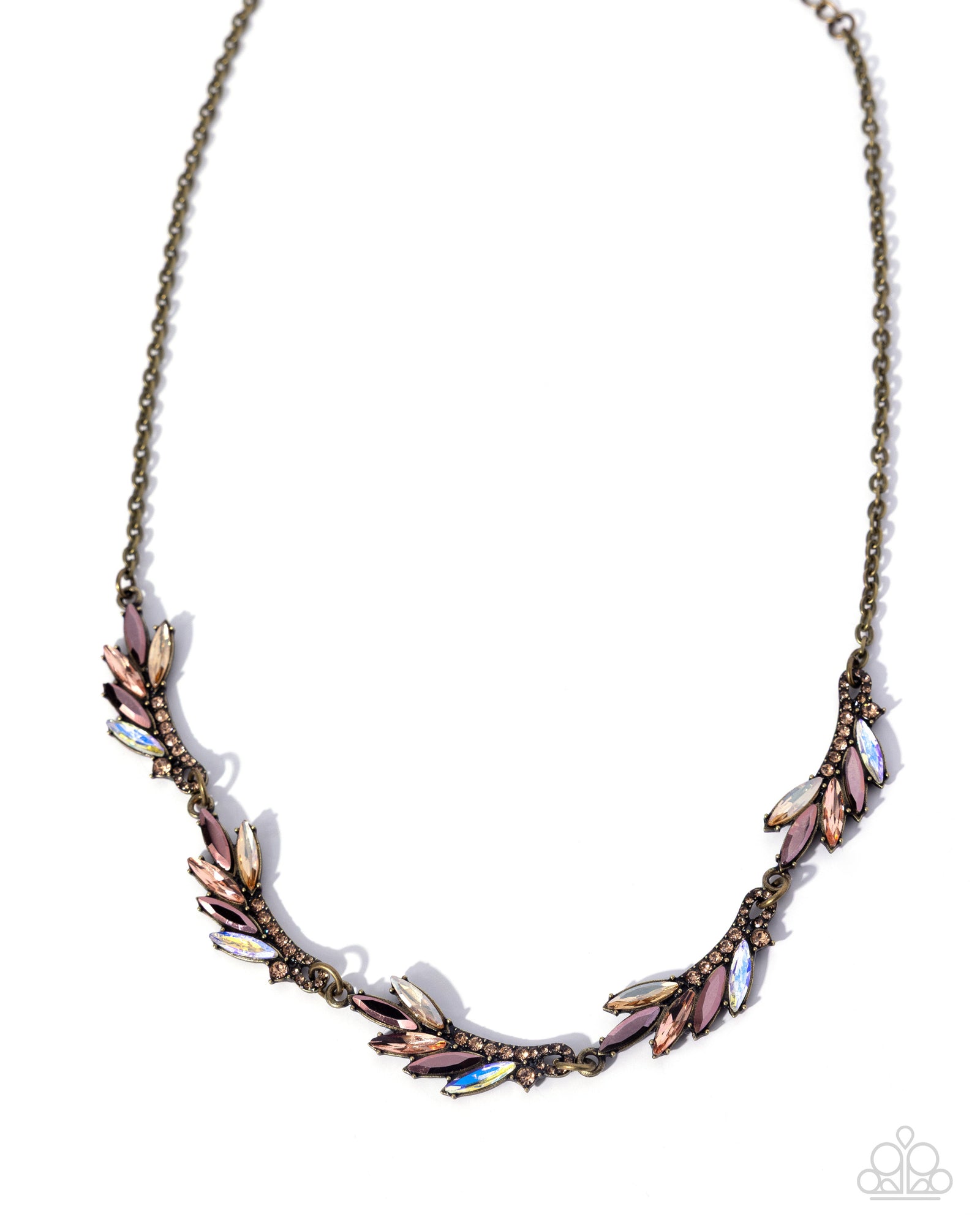 Feathered Fantasy Brass & Peach Rhinestone Necklace - Paparazzi Accessories- lightbox - CarasShop.com - Paparazzi Jewelry by Cara Jewels