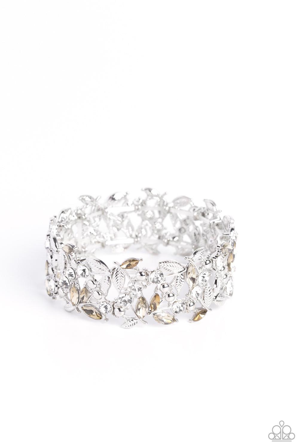 Feathered Finesse Brown & White Rhinestone Bracelet - Paparazzi Accessories- lightbox - CarasShop.com - Paparazzi Jewelry by Cara Jewels