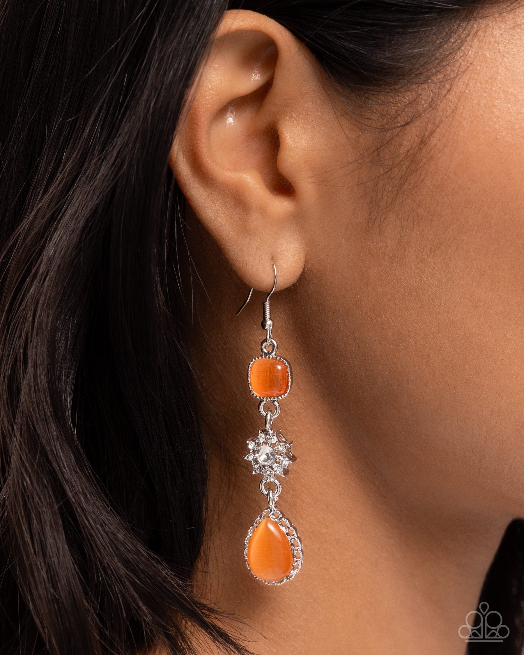 Feeling Fantastic Orange Cat's Eye Stone Earrings - Paparazzi Accessories- lightbox - CarasShop.com - Paparazzi Jewelry by Cara Jewels