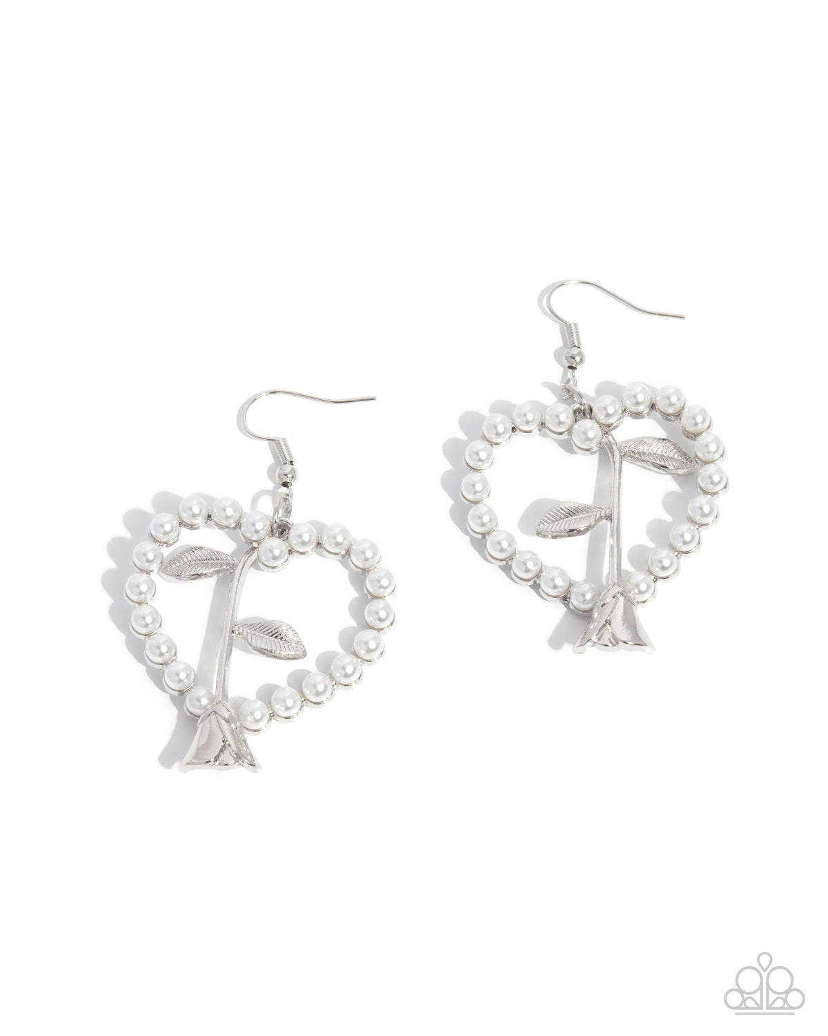 Feminine Fame White Pearl Heart & Rose Earrings - Paparazzi Accessories- lightbox - CarasShop.com - Paparazzi Jewelry by Cara Jewels