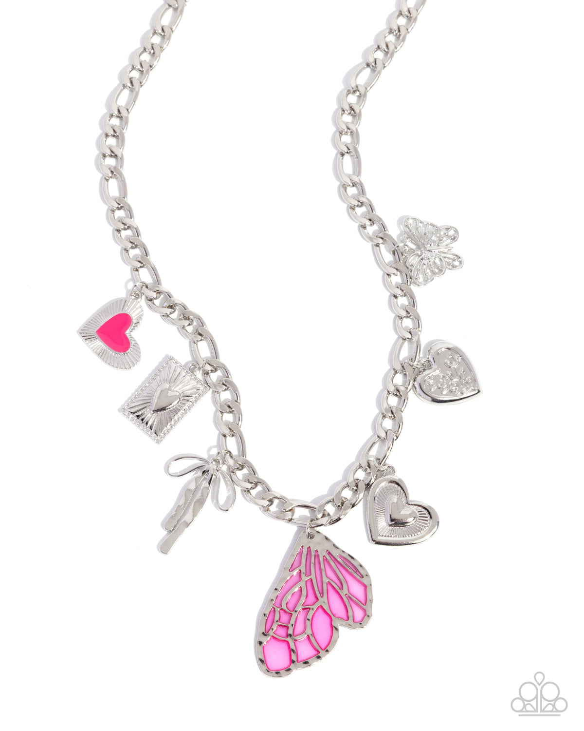 Feminine Finish Pink Butterfly & Heart Charm Necklace - Paparazzi Accessories- lightbox - CarasShop.com - Paparazzi Jewelry by Cara Jewels