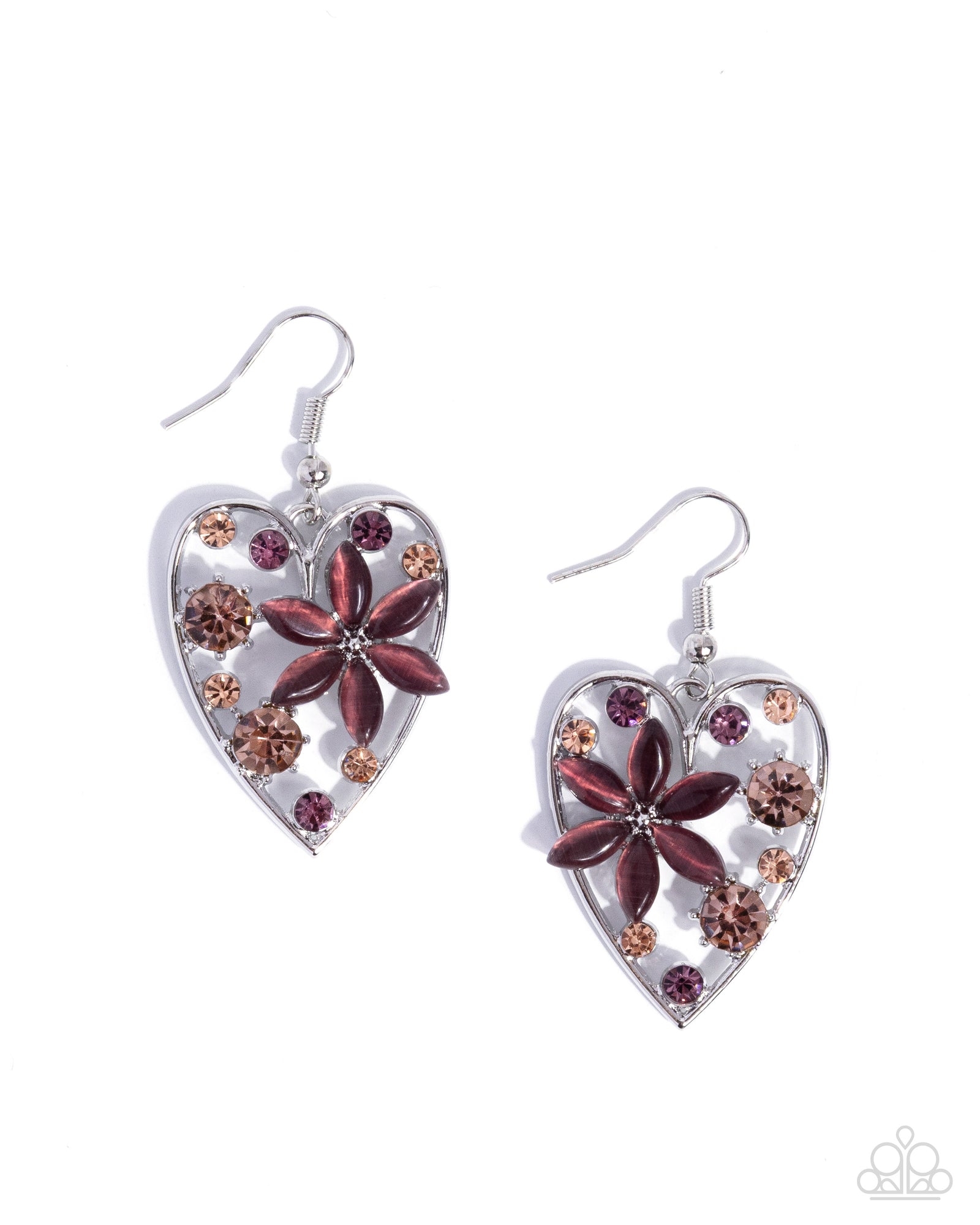 Feminine Freestyle Purple Gem Heart & Flower Earrings - Paparazzi Accessories- lightbox - CarasShop.com - Paparazzi Jewelry by Cara Jewels