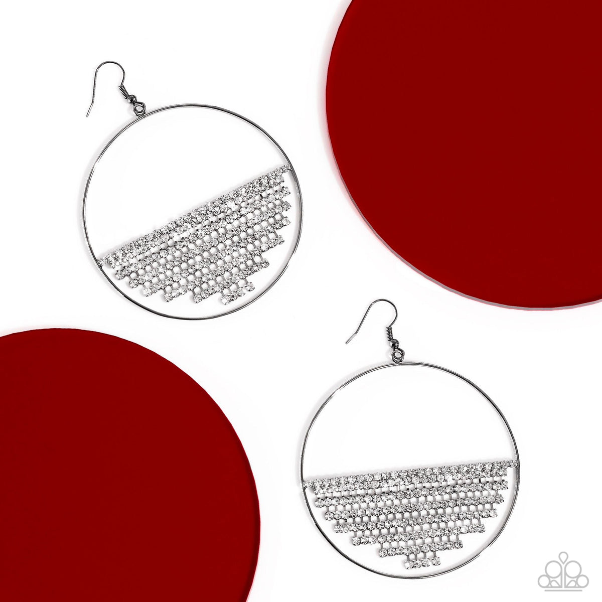 Fierce Fringe Gunmetal Black & White Rhinestone Earrings - Paparazzi Accessories- lightbox - CarasShop.com - Paparazzi Jewelry by Cara Jewels