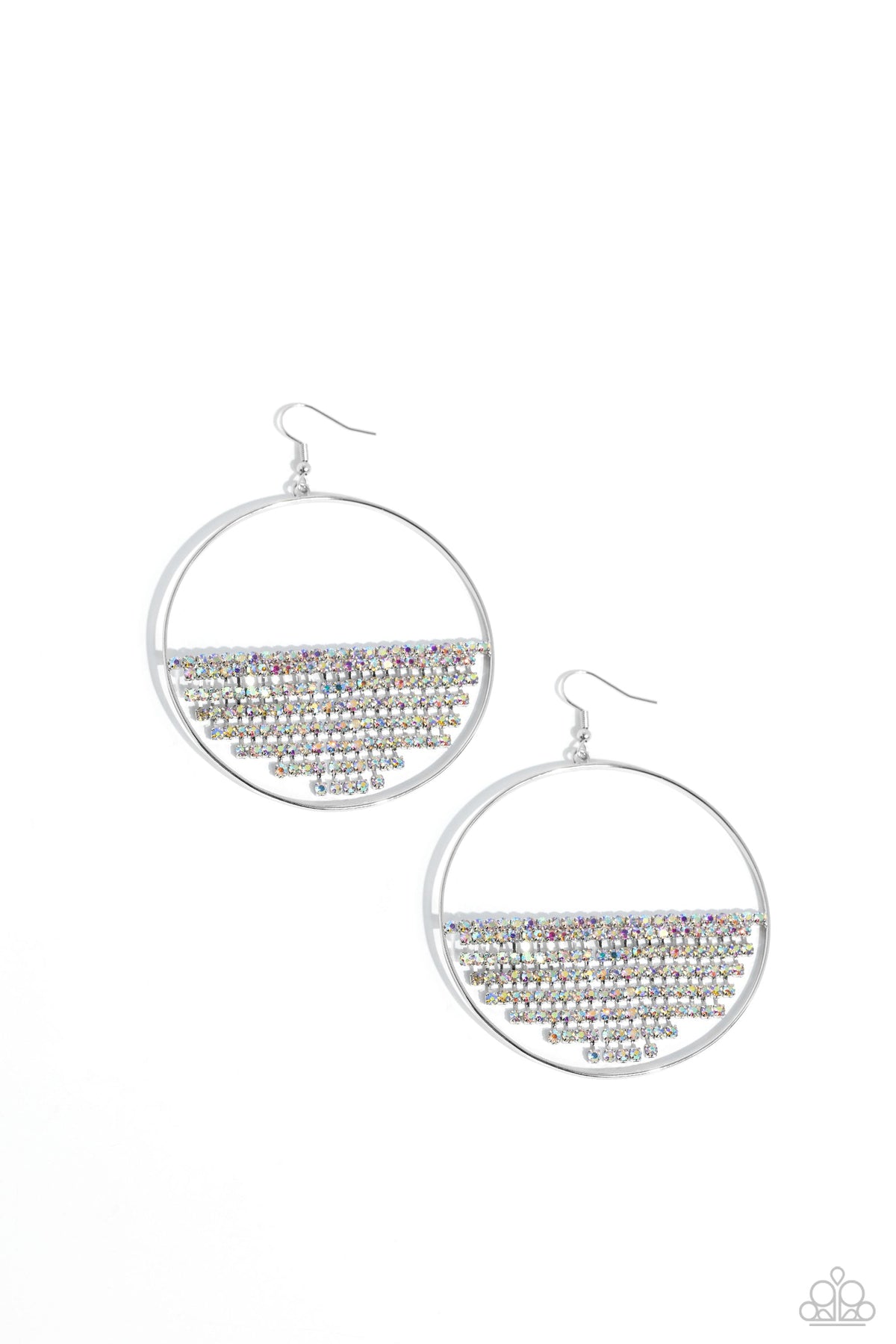 Fierce Fringe Multi Iridescent Rhinestone Earrings - Paparazzi Accessories- lightbox - CarasShop.com - Paparazzi Jewelry by Cara Jewels