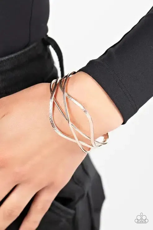 Fierce Fusion Rose Gold Cuff Bracelet - Paparazzi Accessories- on model - CarasShop.com - Paparazzi Jewelry by Cara Jewels