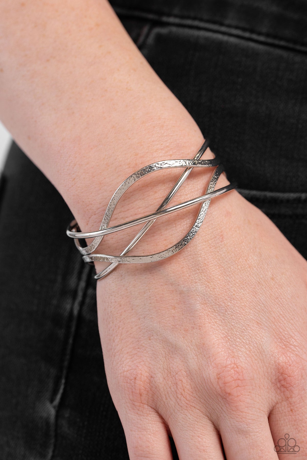Fierce Fusion Silver Cuff Bracelet - Paparazzi Accessories- on model - CarasShop.com - Paparazzi Jewelry by Cara Jewels