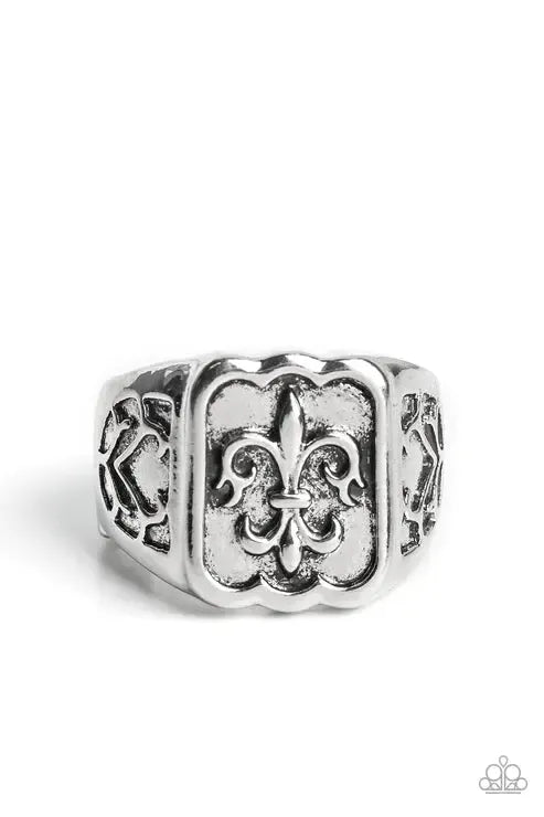Fiercely Fleur-De-Lis Silver Ring - Paparazzi Accessories- lightbox - CarasShop.com - Paparazzi Jewelry by Cara Jewels