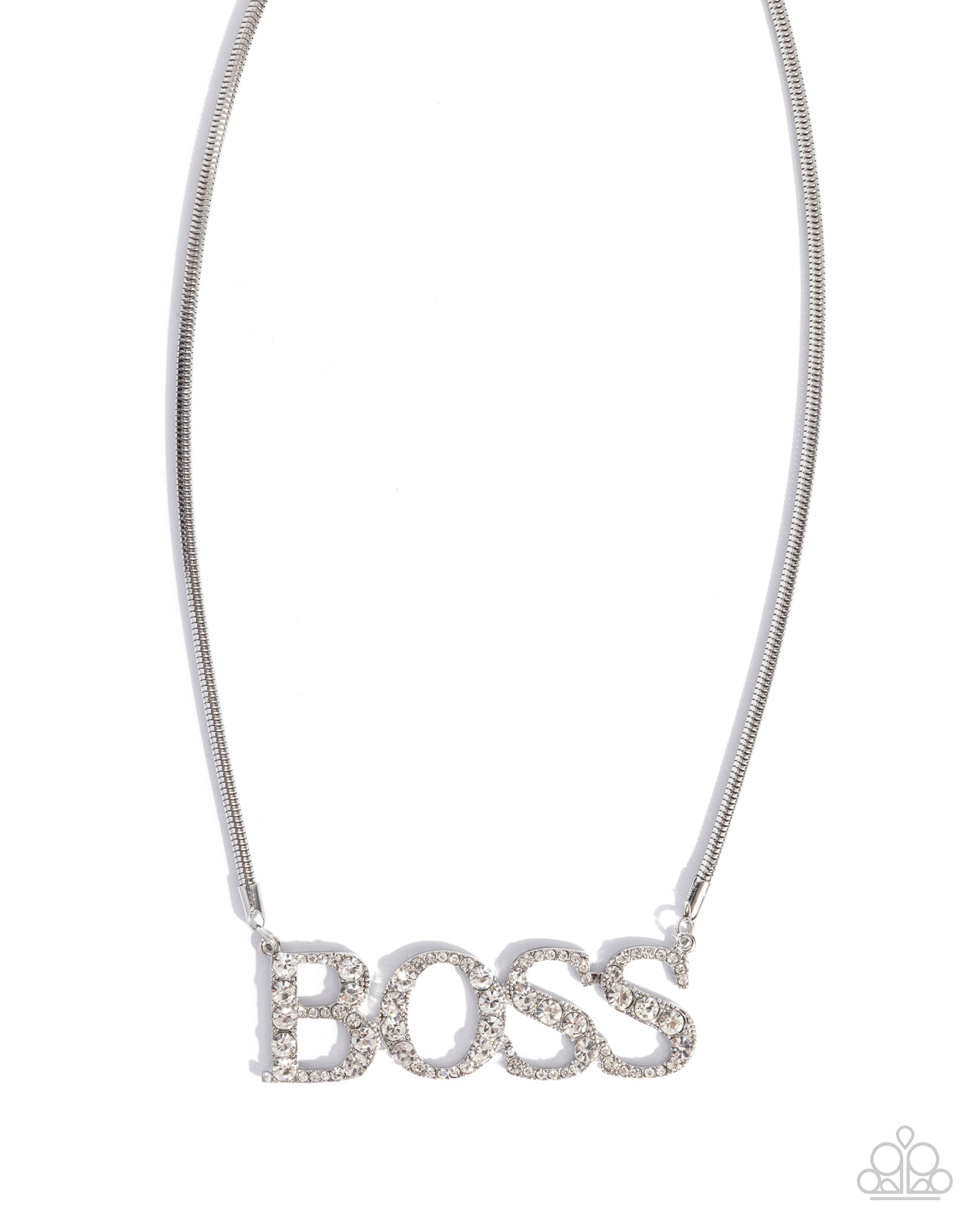Final Boss White Rhinestone Necklace - Paparazzi Accessories- lightbox - CarasShop.com - Paparazzi Jewelry by Cara Jewels