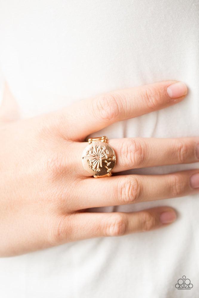 Fine and DANDELION Gold Ring - Paparazzi Accessories- on model - CarasShop.com - Paparazzi Jewelry by Cara Jewels