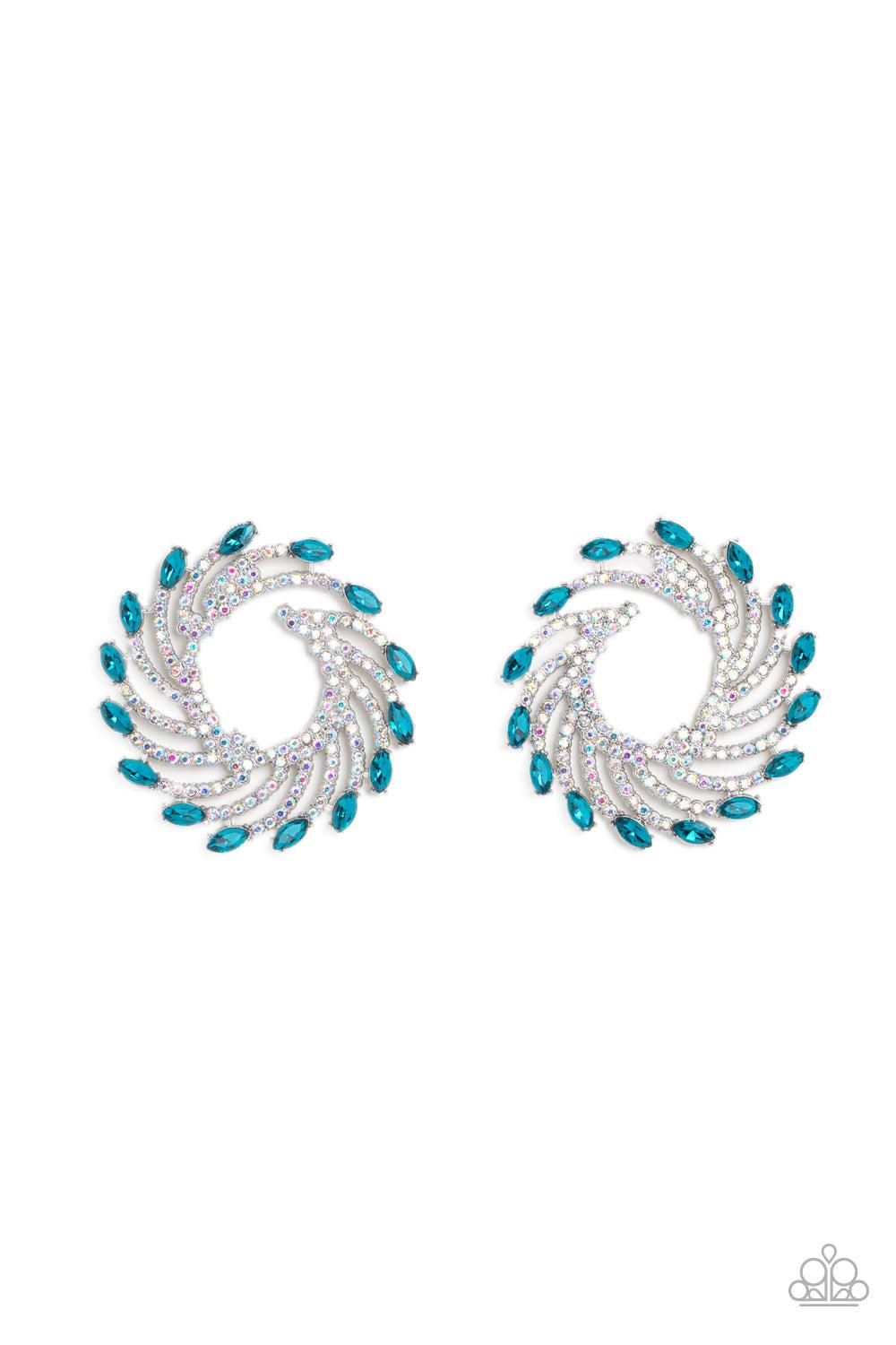 Firework Fanfare Blue Earrings - Paparazzi Accessories- lightbox - CarasShop.com - Paparazzi Jewelry by Cara Jewels